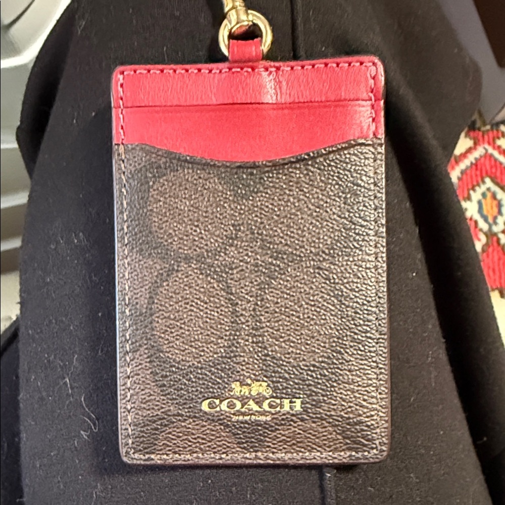 Coach Red and Brown Key & Card Holder